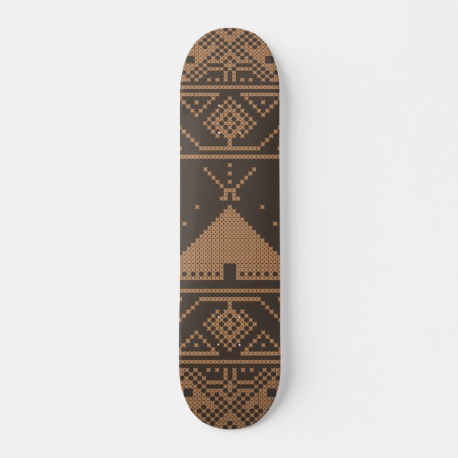 Skate Mosaico Aztec Padrão Indígena da Pirâmide do Elefa (Frente)