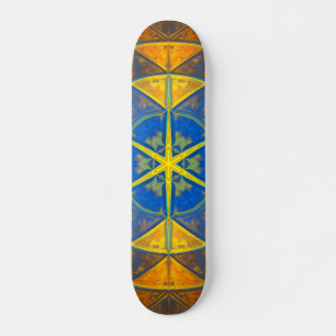 Skate Mosaico Caleidoscópio Flor Azul e Amarelo