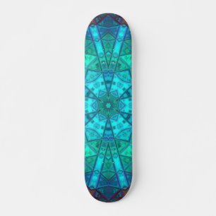 Skate Mosaico Caleidoscópio Flor Azul Roxo e Vermelho