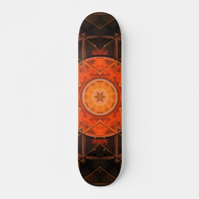 Skate Mosaico Caleidoscópio Flor Laranja e Castanho (Frente)