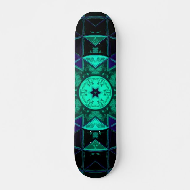 Skate Mosaico Caleidoscópio Flor Negro e Azul (Frente)