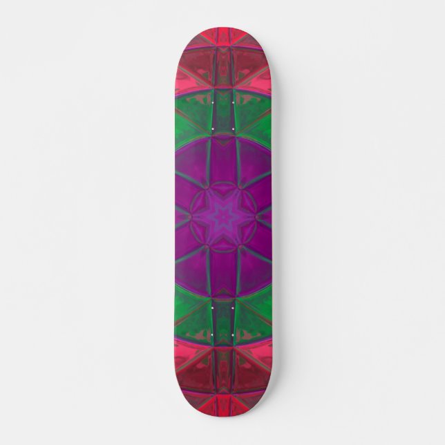 Skate Mosaico Caleidoscópio Flor Puro Verde e Rosa (Frente)
