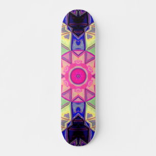Skate Mosaico Caleidoscópio Flor Rosa Amarelo e Azul