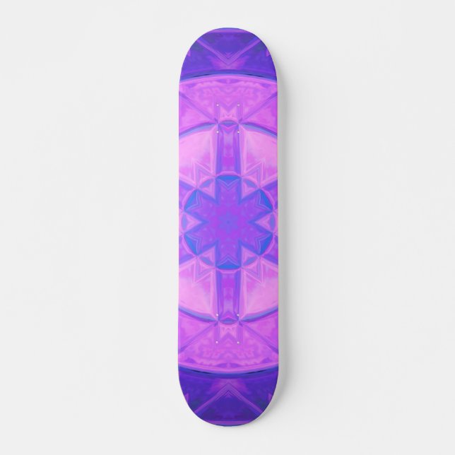 Skate Mosaico Caleidoscópio Flor Rosa e Azul (Frente)