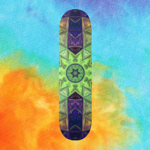 Skate Mosaico Caleidoscópio Flor Verde Amarelo e Puro