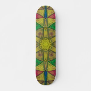 Skate Mosaico Caleidoscópio Flor Verde Amarelo e Vermel