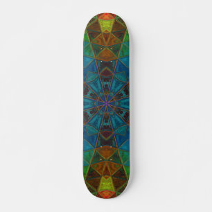 Skate Mosaico Caleidoscópio Flor Verde Azul e Amarelo
