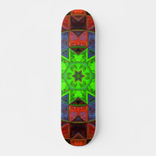 Skate Mosaico Caleidoscópio Flor Verde Azul e Vermelho