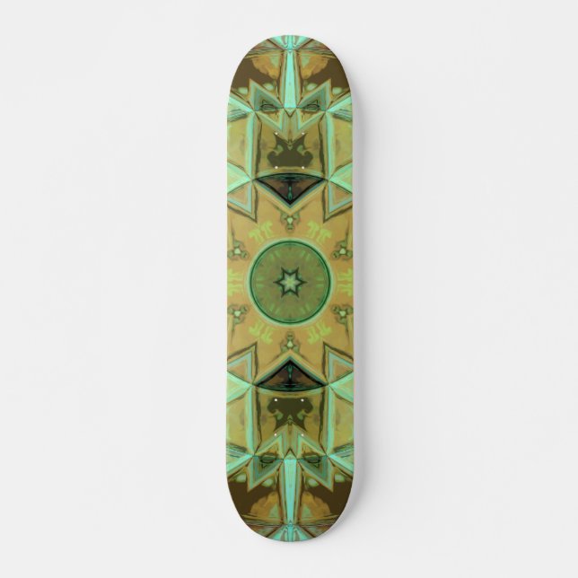 Skate Mosaico Caleidoscópio Flor Verde e Castanho (Frente)