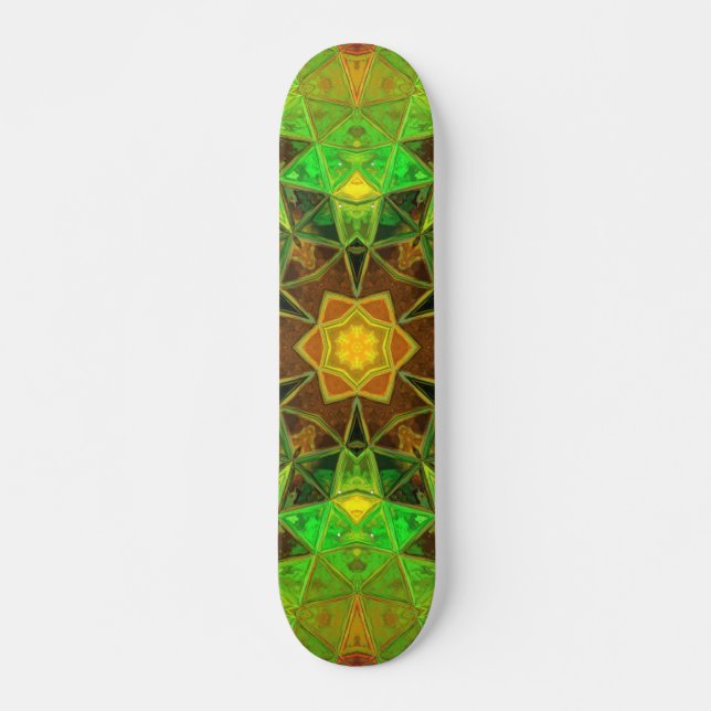 Skate Mosaico Caleidoscópio Flor Verde e Laranja (Frente)