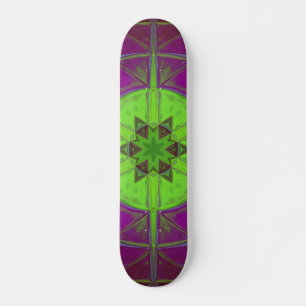 Skate Mosaico Caleidoscópio Flor Verde Roxo e Azul