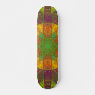 Skate Mosaico Caleidoscópio Flor Verde Roxo e Laranja