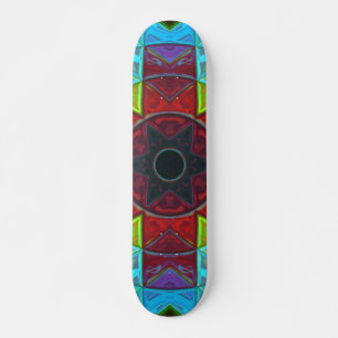 Skate Mosaico Caleidoscópio Flor Vermelho Azul e Verde