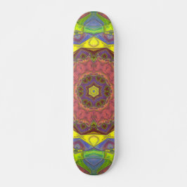 Skate Mosaico Flor de Mandala, Cor-de-rosa, amarelo e ve