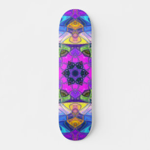 Skate Mosaico Flor de Mandala, Cor-de-rosa, azul e amare