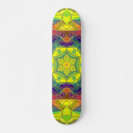 Skate Mosaico Mandala Flor Amarelo Azul e Verde