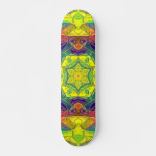 Skate Mosaico Mandala Flor Amarelo Azul e Verde