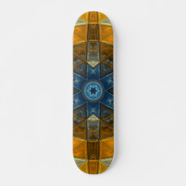 Skate Mosaico Mandala Flor Amarelo e Azul