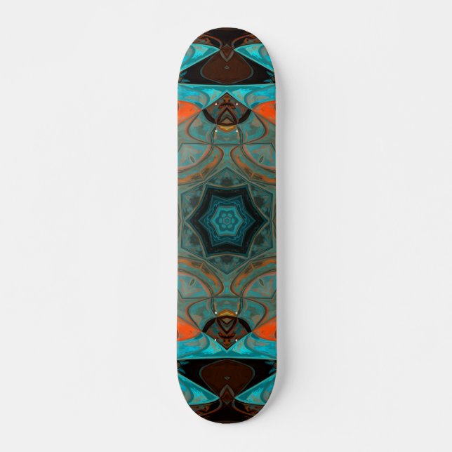 Skate Mosaico Mandala Flor Azul e Laranja (Frente)