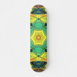 Skate Mosaico Mandala Flor Verde Amarelo Azul e Laranja