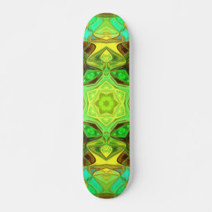 Skate Mosaico Mandala Flor Verde Azul e Amarelo