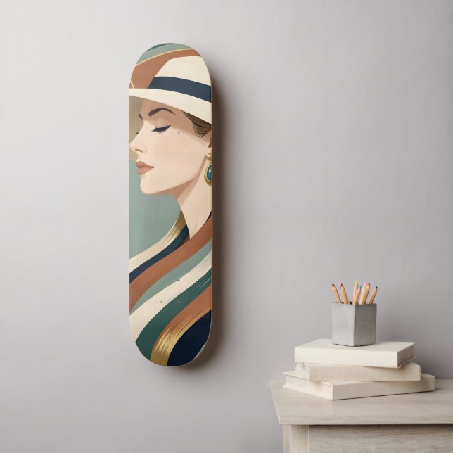 Skate Mulher com chapéu de sol art déco (Arte de parede)