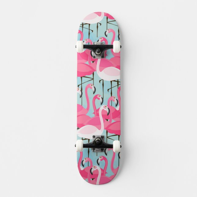 Skate Multidão cor-de-rosa e branca de flamingos (Frente)