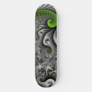 Skate Mundo de Fantasia Verde e Cinza Arte Fractal Abstr