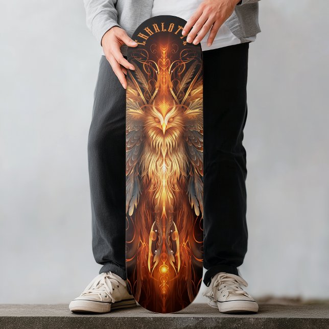Skate Mythical Phoenix with Tribal Patterns Dark Fantasy (Mythical Phoenix with Tribal Patterns Dark Fantasy Skateboard)