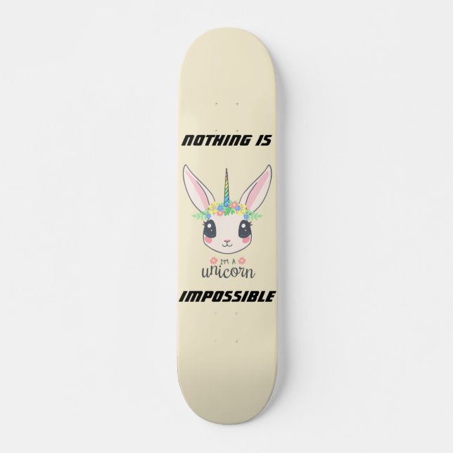 Skate "nada é impossível" coelho monocórnico engraçado (Frente)