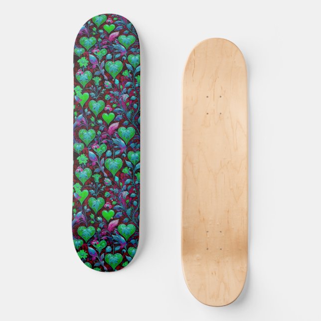 Skate Neon Green Heart and Purple Floral (Frente)