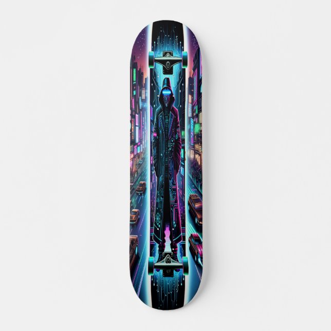 Skate Neon Hacker: Cyberpunk Cityscape (Frente)