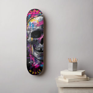 Skate Neon Skull Grafite Street Art - Edição limitada