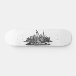 Skate New York City Skyline Line Art Illustration