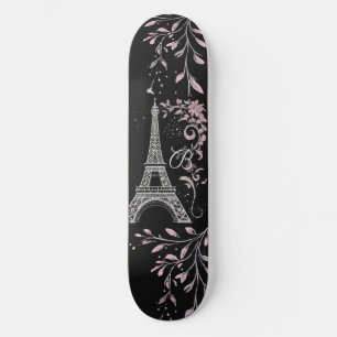 Skate Noite Parisiense Torre Eiffel Prata Rosa Cor-de-Ro