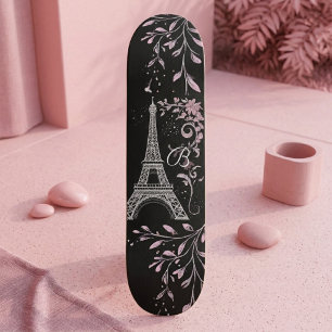 Skate Noite Parisiense Torre Eiffel Prata Rosa Cor-de-Ro
