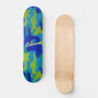 Skate Nome da Camada Brilhante Azul e Verde