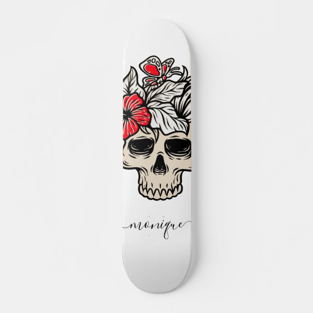Skate Nome da Trendência do Esqueleto Gótico do Caveira  (Frente)