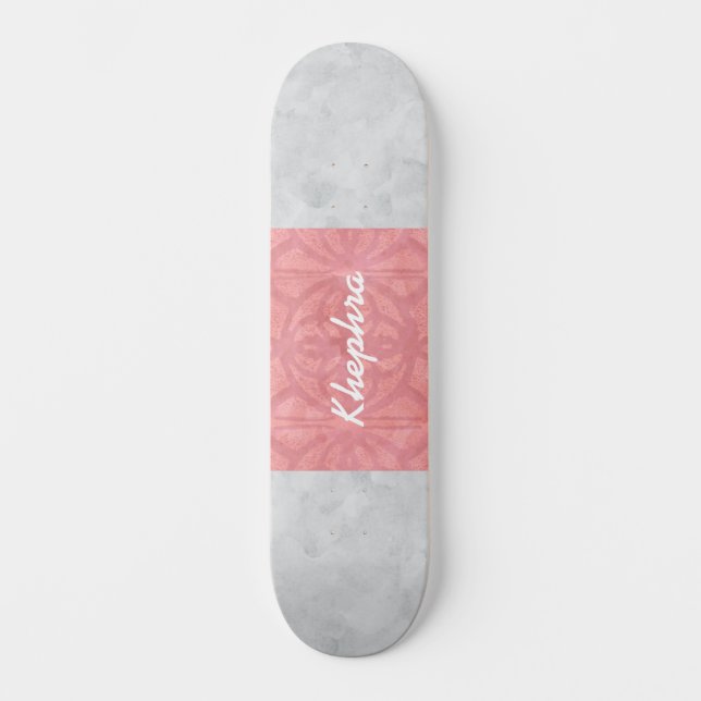 Skate Nome de Aquarela da Cinza Rosa-Rosa-Rosa (Frente)