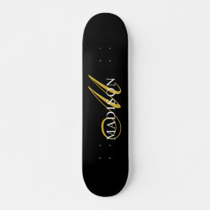 Skate Nome de Script Dourado do Monograma Preto Moderno