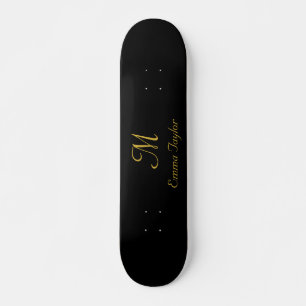 Skate Nome do Script do Monograma bonito Preto e Dourado