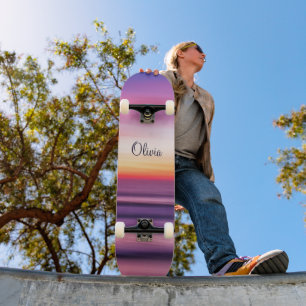 Skate Nome GIrly Pink Púrpura Praia Sunset Ocean Waves