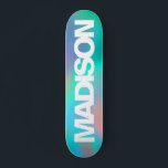 Skate Nome Holográfico do Skateboards Personalizado Unic<br><div class="desc">Personalize facilmente esses skatistas coloridos na estética Holográfica do Unicórnio. Adicione seu nome,  escolha fonte,  altere tamanho e posição,  adicione clipart,  fotos e formas.</div>