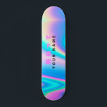 Skate Nome Holográfico Moderno Onda Japonesa<br><div class="desc">Personalize facilmente este skate moderno e colorido com seu nome personalizado, texto, mensagens de boa sorte ou qualquer texto personalizado. O skate tem um design de fundo do abstrato do Rainbow Pastel Wave Holográfico com uma simples estética unicórnica e uma fofa citação de anime japonês dizendo 頑 張 て (ganbatte),...</div>