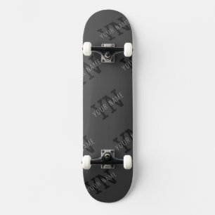 Skate Nome Monogramado Moderno em Cinza Escuro com Azule