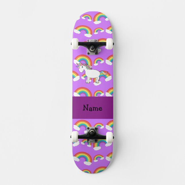 Skate Nome personalizado arco-íris unicórnio roxo arco-í (Frente)