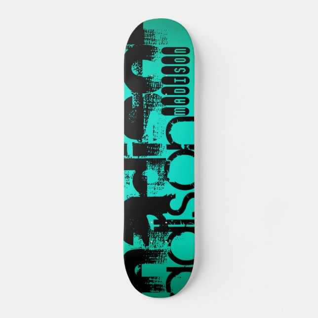 Skate Nome Personalizado; Black & Neon Aqua Turquoise (Frente)