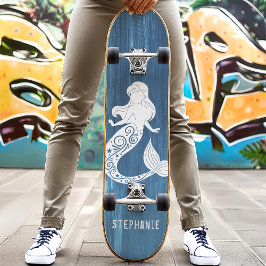 Skate Nome Personalizado da Sereia de Blue Wood Beach