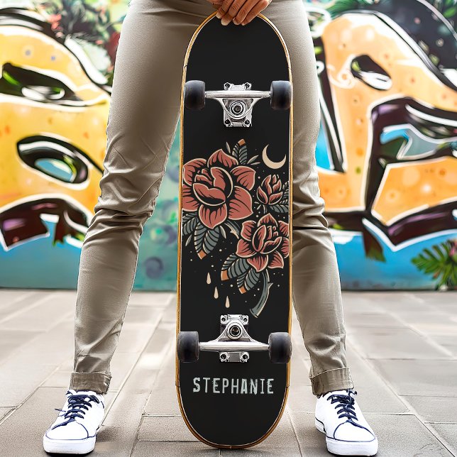 Skate Nome Personalizado do Estilo de Tatuagem de Rosas  (Criador carregado)