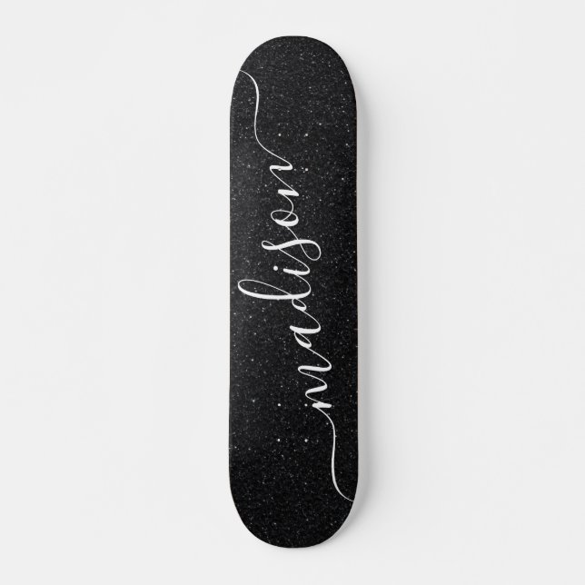 Skate Nome Personalizado do Shimmer Glitter Preto (Frente)